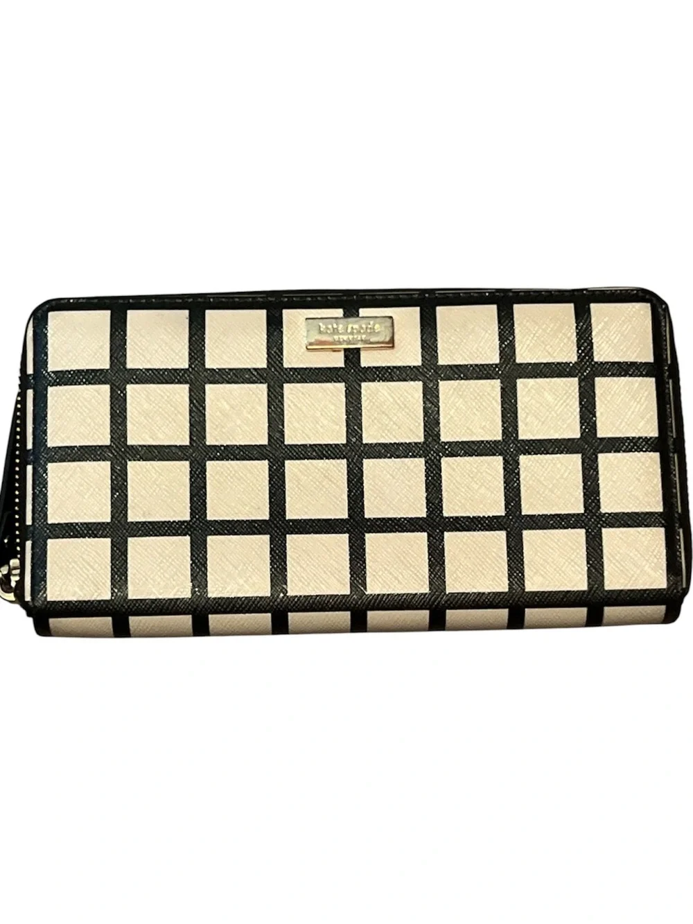 kate spade Cream and Black Checkered Zip Wallet